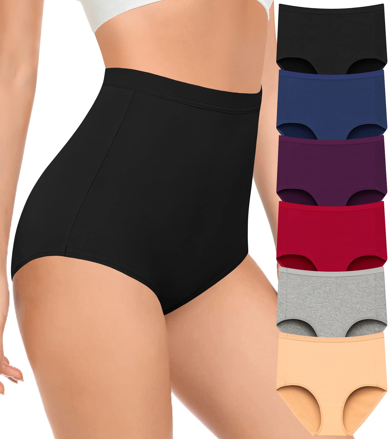 Envlon Women's Cotton Underwear - High Waist Full Coverage Briefs, Soft Stretch Ladies Panties Multipack (3/5/7 Pack) - Comfortable Everyday Wear for Work, Yoga & Sleep