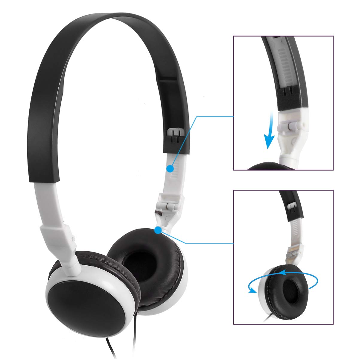 Bulk 25 Pack KW-X25 Kids Headphones - Foldable Classroom Earbuds for School, Computer Lab, Library | Durable Headphones for Students, Testing Centers, Hospitals & Hotels | Perfect for Online Learning, Remote Work & Travel