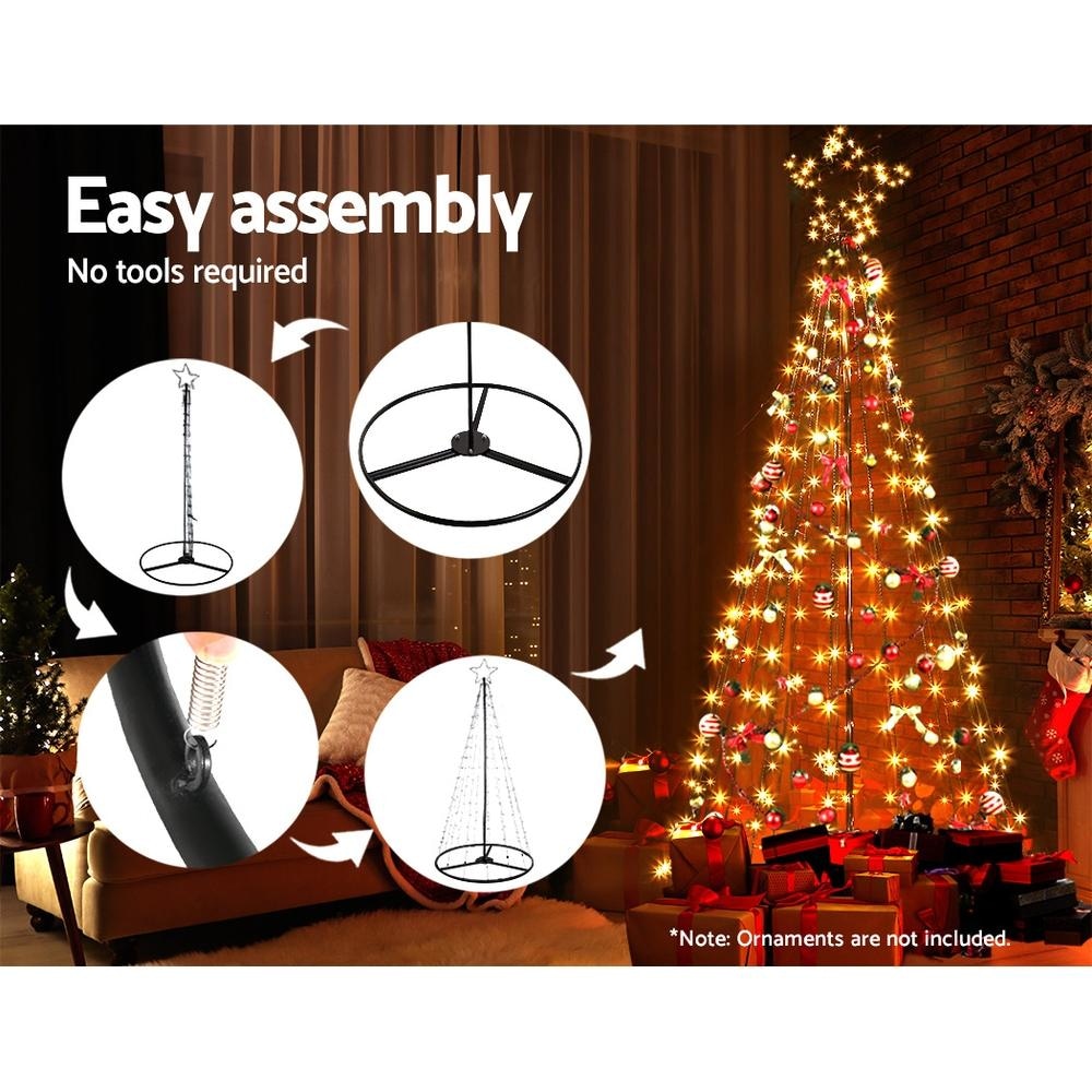 2.1M Solar Powered Christmas Tree LED Lights with Warm White Fiber Optics - Perfect for Indoor & Outdoor Holiday Decorations