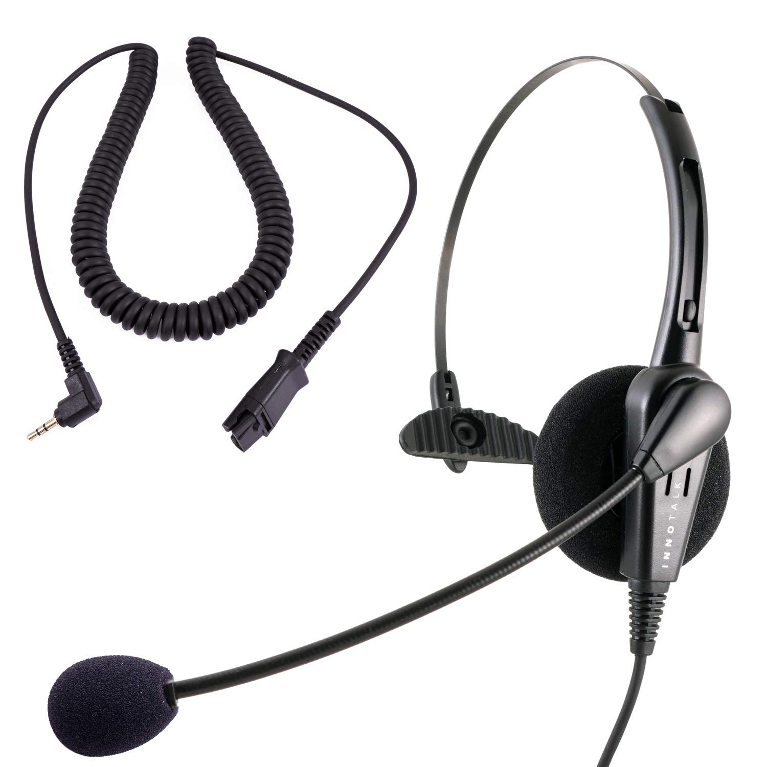 2.5mm Monaural Headset with Noise Canceling Mic - Budget-Friendly Call Center Headphones Compatible with Plantronics QD | Ideal for Telemarketing, Customer Service & Office Communications