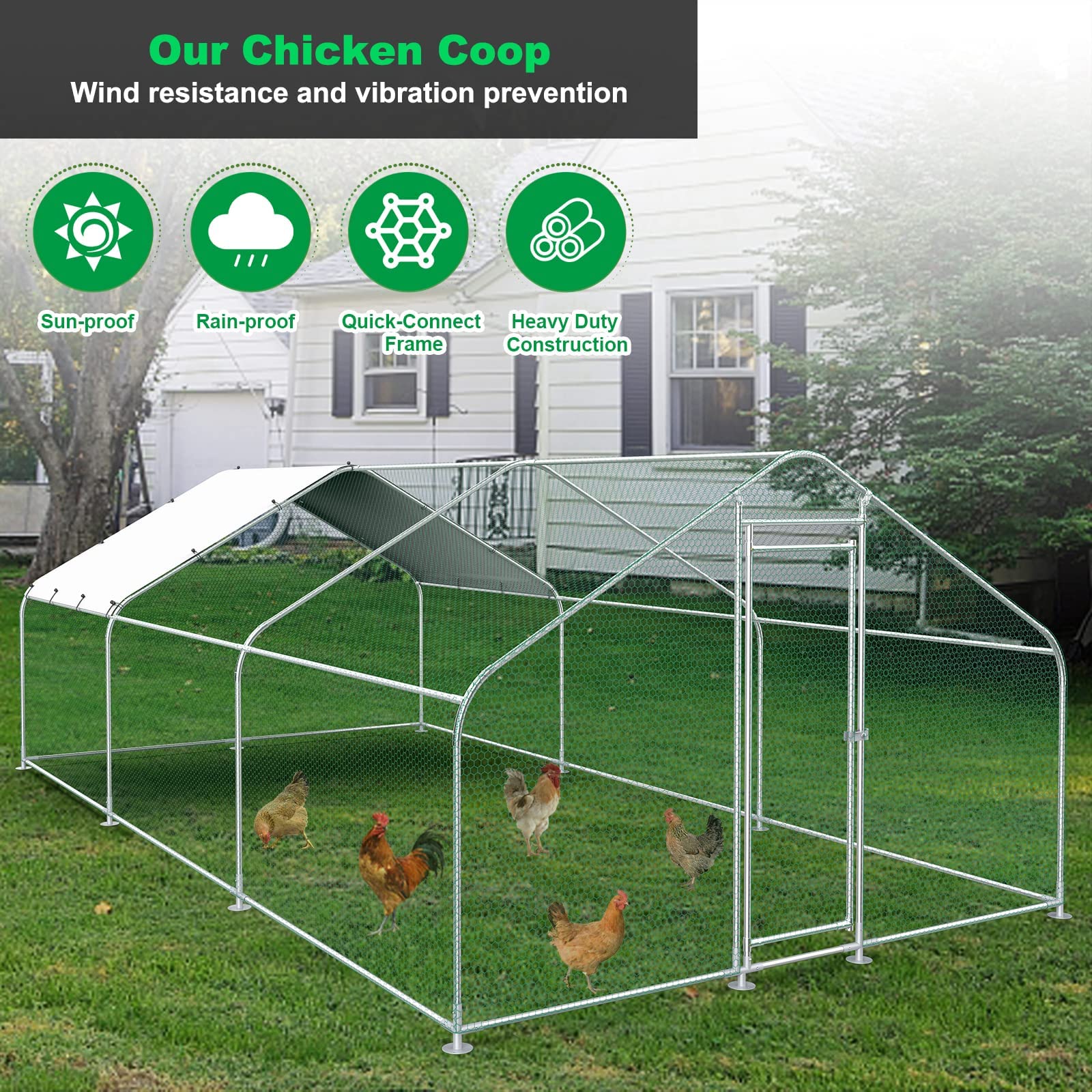 Premium Large Metal Chicken Coop - 10'L x 20'W x 6.56'H Walk-in Poultry Cage with Waterproof Cover & Secure Lock | Durable Outdoor Hen House for Backyard, Farm & Rabbit Enclosure | Weatherproof Silver Design for Year-Round Protection