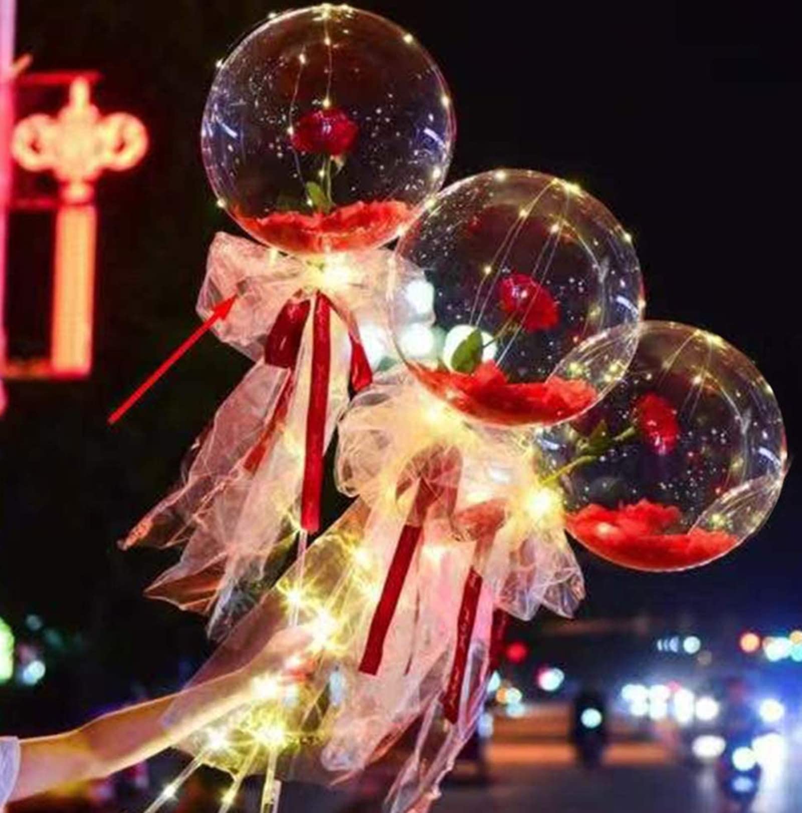 3PC LED Luminous Balloon Rose Bouquet - 15.7 Inch Light Up Transparent Balloons with Artificial Roses for Valentine's Day, Wedding, Anniversary, Birthday Party Decorations - Romantic Gift for Couples, Home Decor, Photo Backdrop