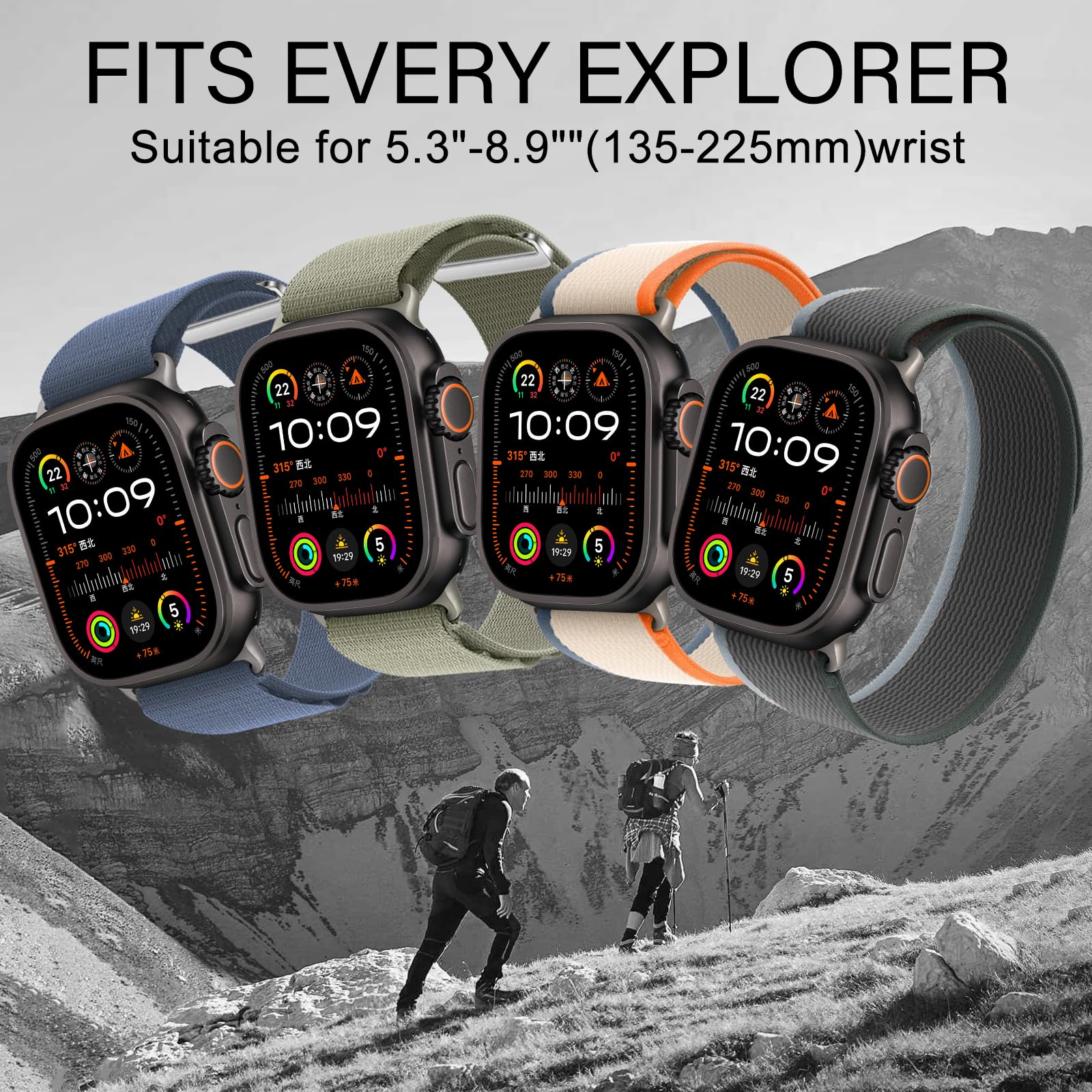 4 Pack Nylon Bands for Apple Watch Ultra 2/Ultra/Series 10/9/8/7/6/SE/5/4/3/2 - 49mm 46mm 45mm 44mm Sport & Trail Loop Replacement Straps for Men & Women - Breathable & Durable for Running, Hiking & Daily Wear