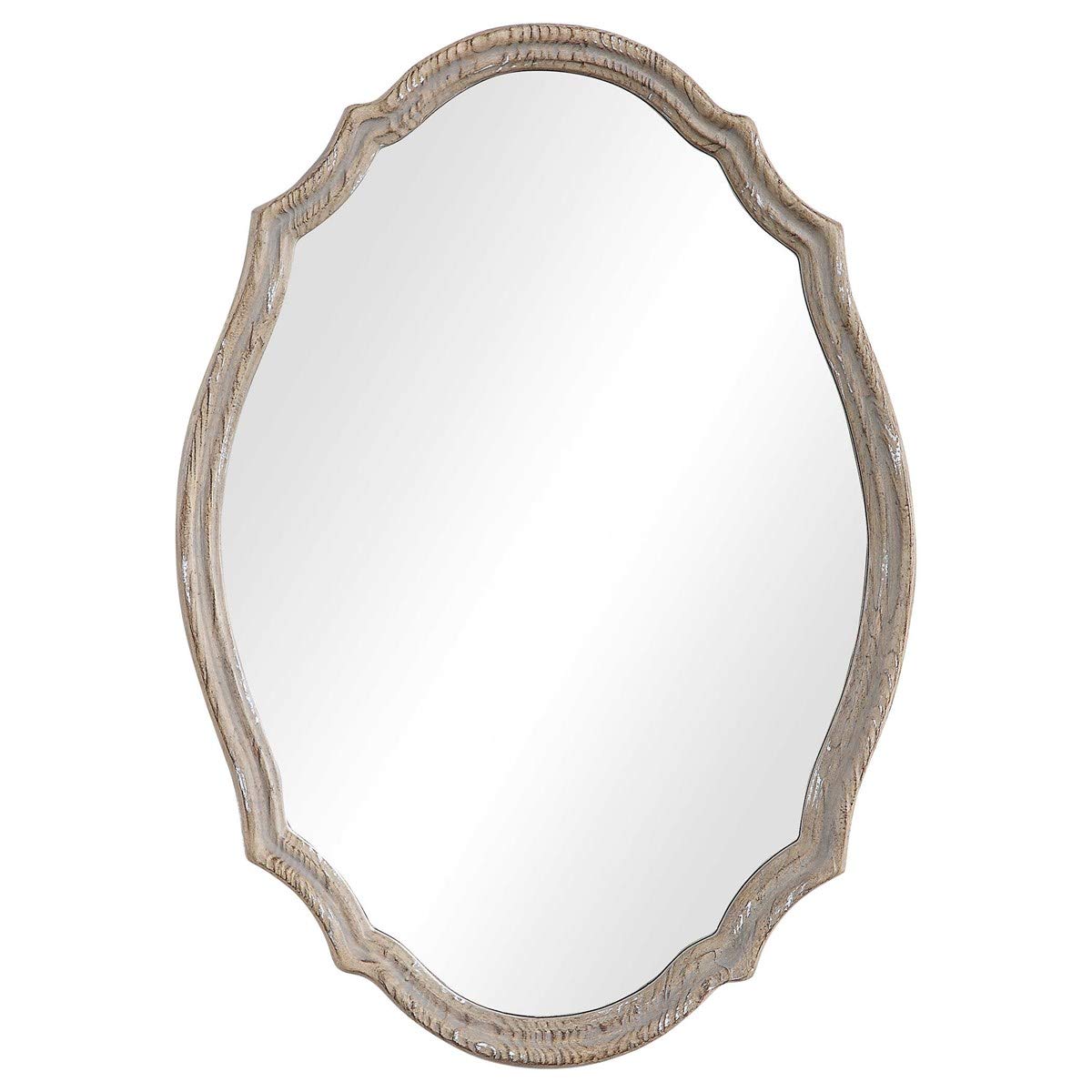 Spinner Moss & Fig Joshua Natural Wood Oval Wall Mirror - Light Ivory Distressed Finish (24”W x 34”H x 2”D) - Perfect for Farmhouse, Boho & Rustic Home Decor - Living Room, Bedroom, Entryway