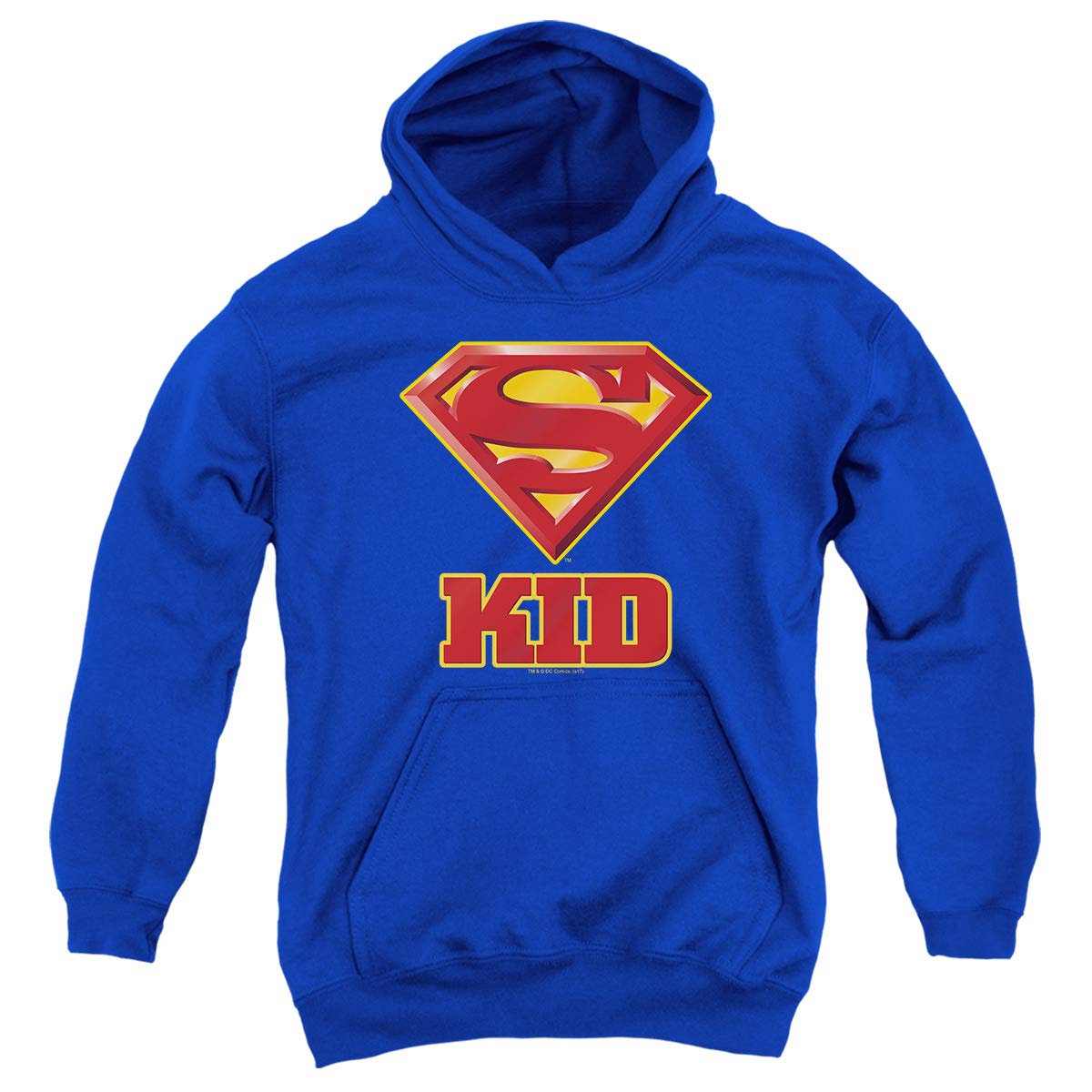 Popfunk Superman Super Kid Pullover Hoodie for Boys & Girls with Free Stickers - Small Size | Soft Cotton Kids Hooded Sweatshirt for School, Playdates & Superhero Costume
