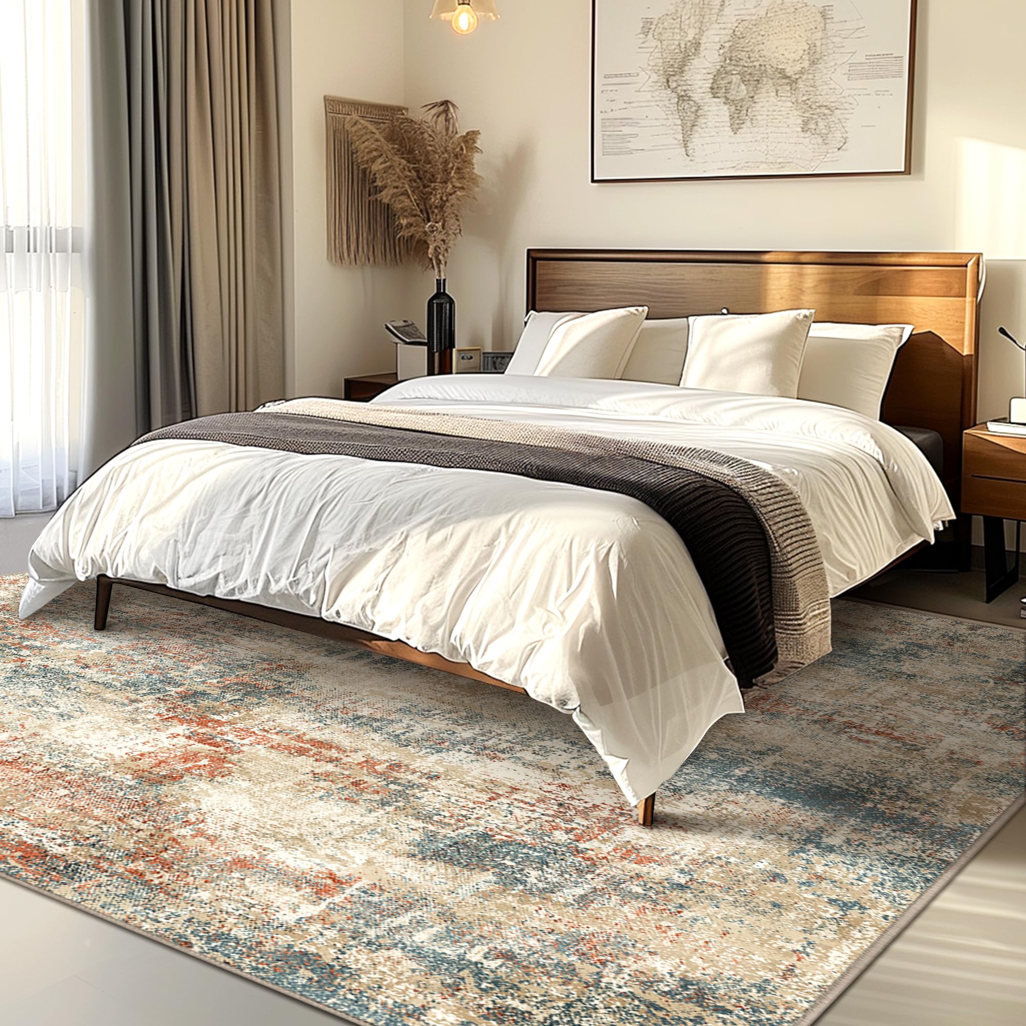 GENIMO Washable 8x10 Modern Abstract Non-Slip Area Rug - Soft Low Pile Indoor Carpet for Living Room, Bedroom, Dining Room & Kitchen - Perfect for Home Decor, Apartment Flooring & High Traffic Areas