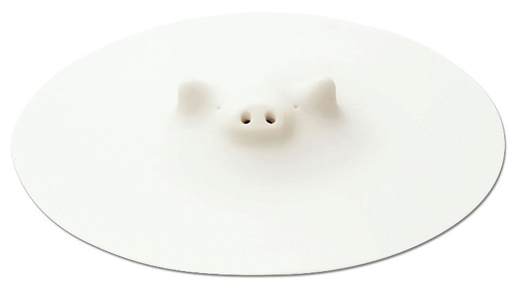 K900 Large Silicone Pig Drop Lid - 8.5 Inches (21.5 cm) - Heat, Microwave & Dishwasher Safe - White Kitchen Accessory for Cooking, Baking & Food Storage