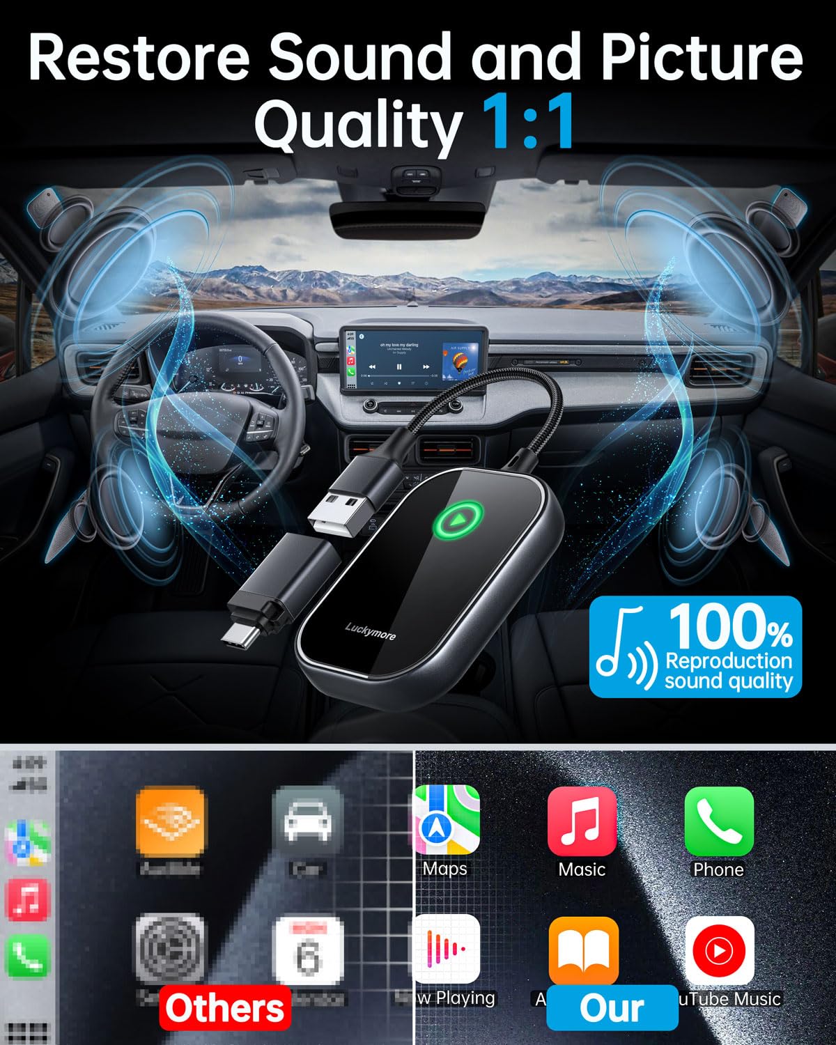 Wireless CarPlay Adapter - Convert Wired to Wireless CarPlay Dongle for iPhone | Plug & Play | Compatible with Cars 2017+ & iOS 10+ | Black | Perfect for Hands-Free Driving & Seamless Music Streaming
