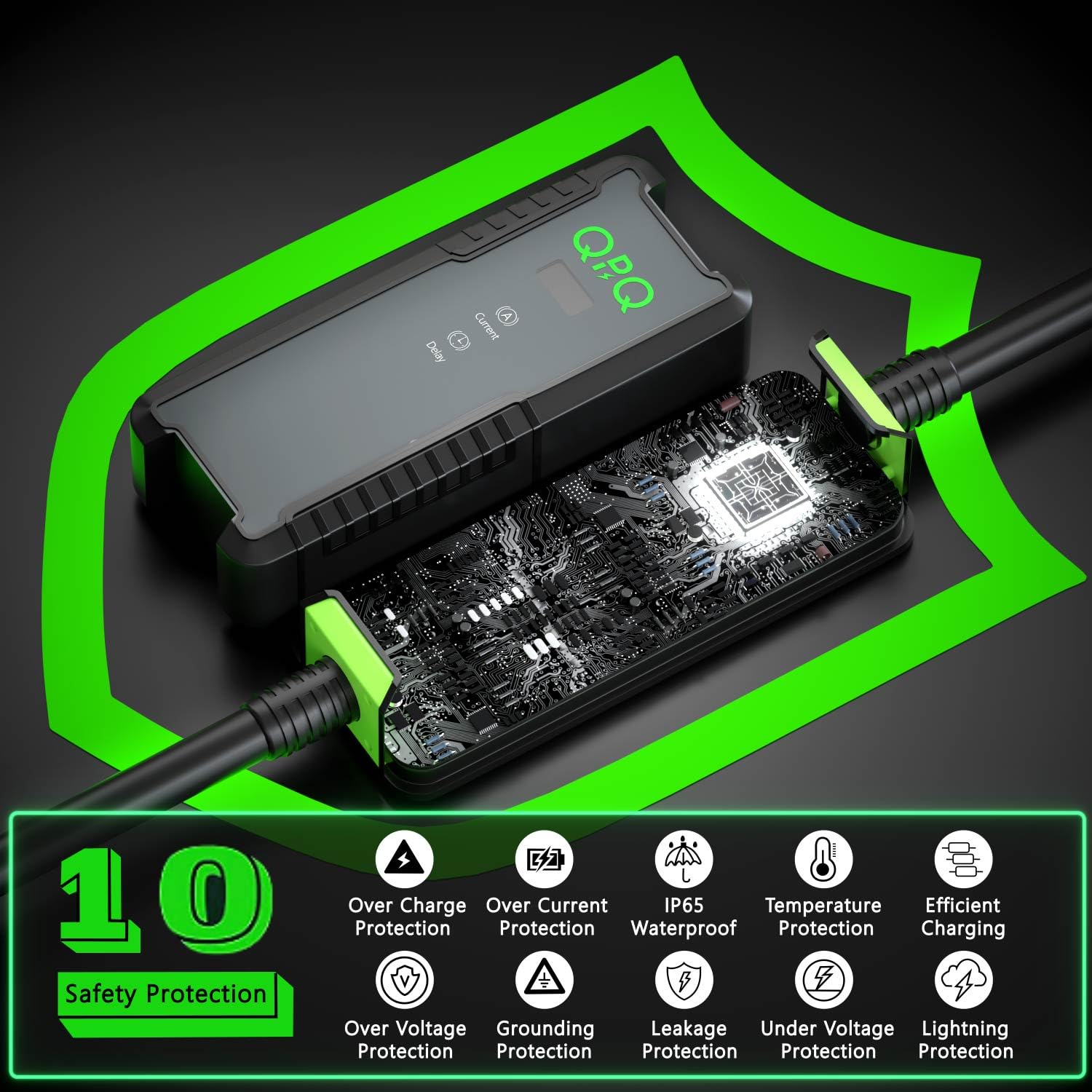 QPQ Level 2 EV Charger 40A 240V - Portable Electric Vehicle Charging Station with Adjustable Current & Timer, J1772 Plug & 21ft Cable (NEMA 14-50) - Fast Home & Travel Charging for Tesla, Chevy, Nissan EVs