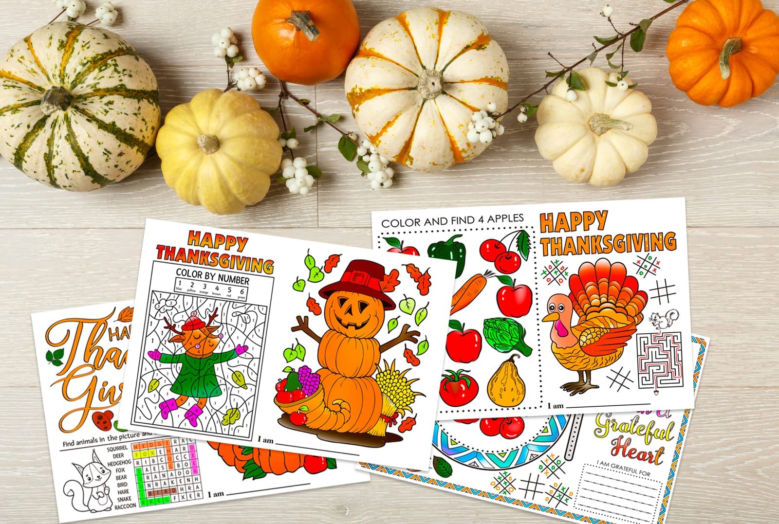 FLYAB Thanksgiving Coloring Placemats for Kids - 12 Pack 16.8