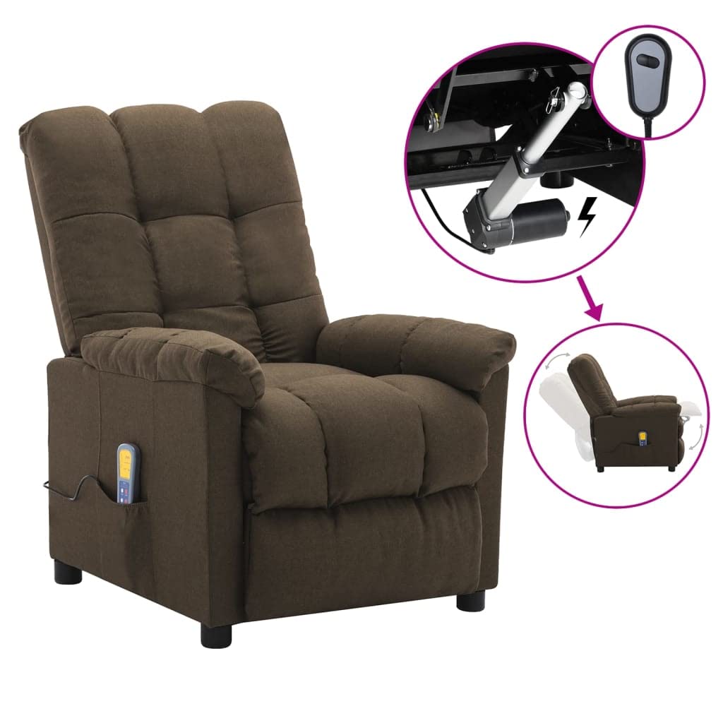 Electric Massage Recliner Chair - Adjustable Lazy Massage Sofa with Side Pockets, Modern Leisure Armchair for Living Room, Office & Study - Brown Fabric - Perfect for Relaxation, Work & Home Comfort