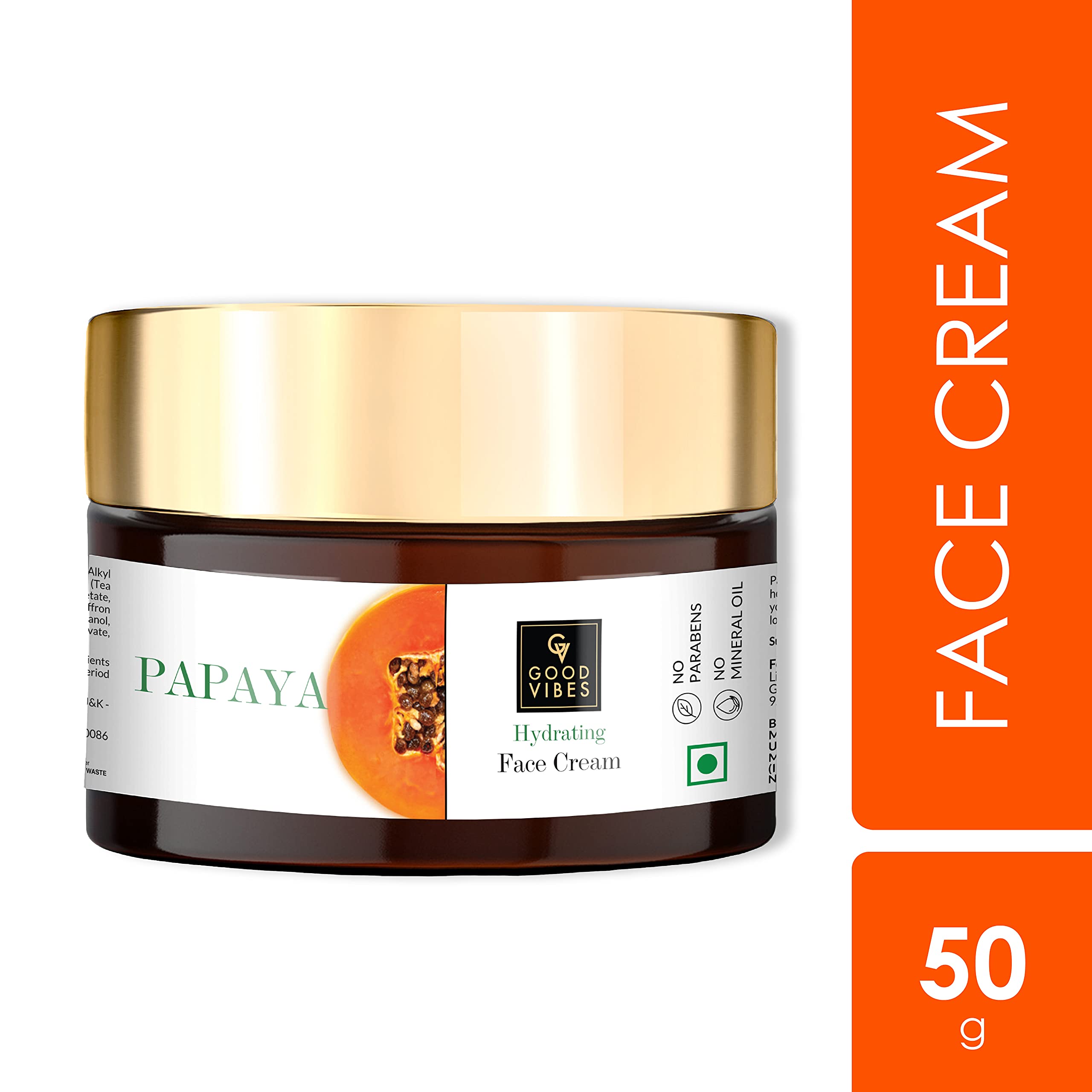 Good Vibes Papaya Hydrating Face Cream 50g - Skin Brightening Moisturizer with Lightweight Formula | Reduces Dark Circles & Improves Skin Clarity | Natural, Paraben & Sulfate Free, Cruelty Free | Perfect for Daily Hydration & Nighttime Skin Repair
