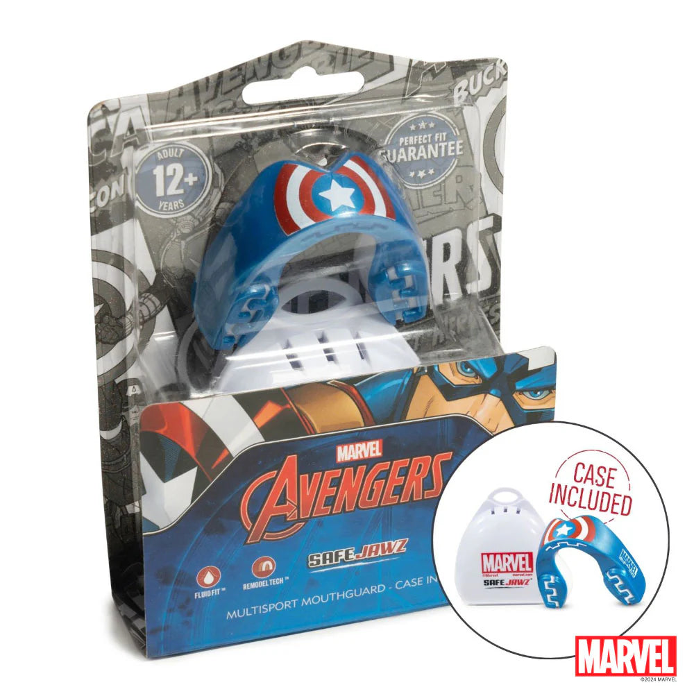 Marvel Captain America Mouthguard for Sports - SafeJawz Protective Dental Guard for Football, Boxing & MMA - Perfect for Kids & Adults