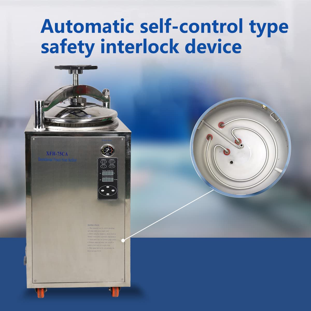 100L Stainless Steel High-Temperature Vertical Pressure Steam Sterilizer - Electric Autoclave for Medical, Dental, Laboratory & Tattoo Equipment Sterilization | Commercial & Home Use