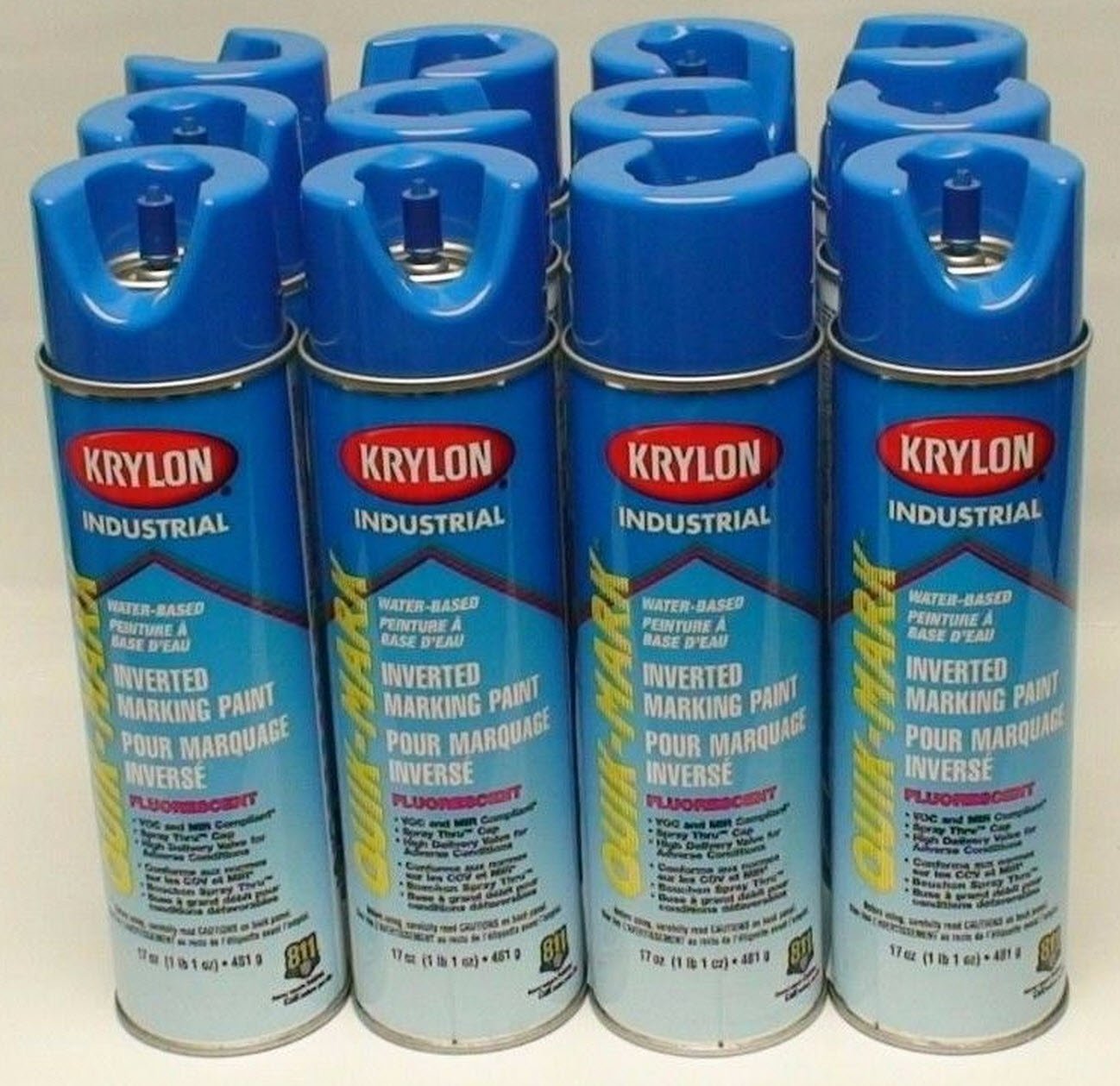 Krylon Quik-Mark Water-Based Fluorescent Caution Blue Inverted Marking Paint - 12 Pack | High-Visibility Safety Paint for Construction, Road Marking & Hazard Identification