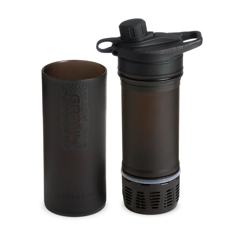 GRAYL GeoPress™ Water Purifier Bottle - Covert Black | Portable Filter for Hiking, Camping & Travel | Removes Bacteria, Viruses & Chemicals