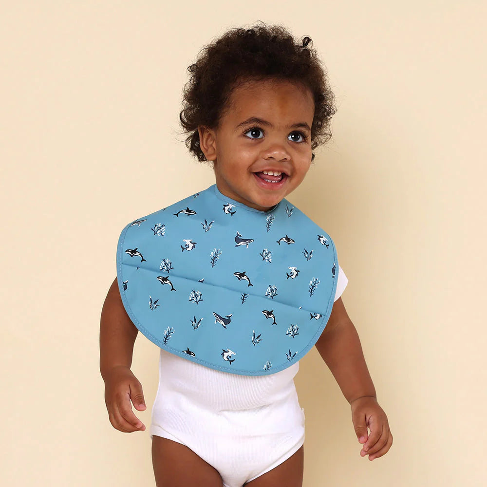 Waterproof Baby Bib - Snuggle Hunny Soft & Absorbent Feeding Bib for Infants & Toddlers, Blue Ocean Design - Perfect for Mealtime, Travel & Messy Play