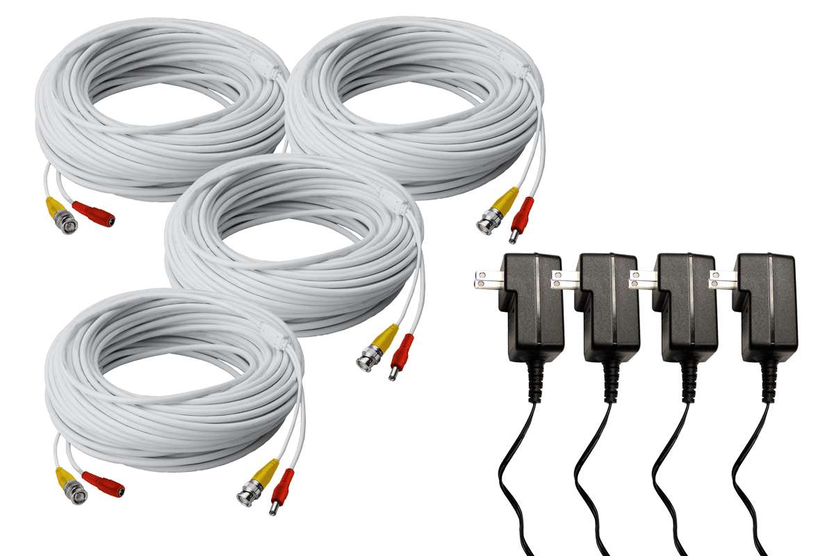 250FT High Performance BNC Video & Power Cable with 12V Power Adapter - 4 Pack for Lorex Security Camera Systems - Perfect for Home & Business Surveillance Setup