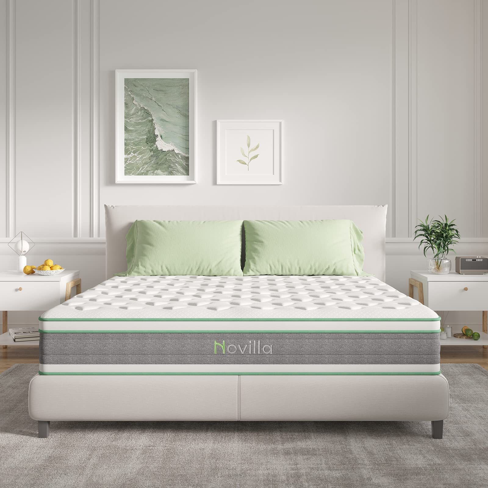 Novilla 10 Inch Hybrid Queen Mattress in a Box - Individually Wrapped Pocket Coils for Motion Isolation & Medium Firm Support - Pillow Top Cooling Gel Memory Foam Bed - Perfect for Back Pain Relief, Guest Rooms & Small Apartments