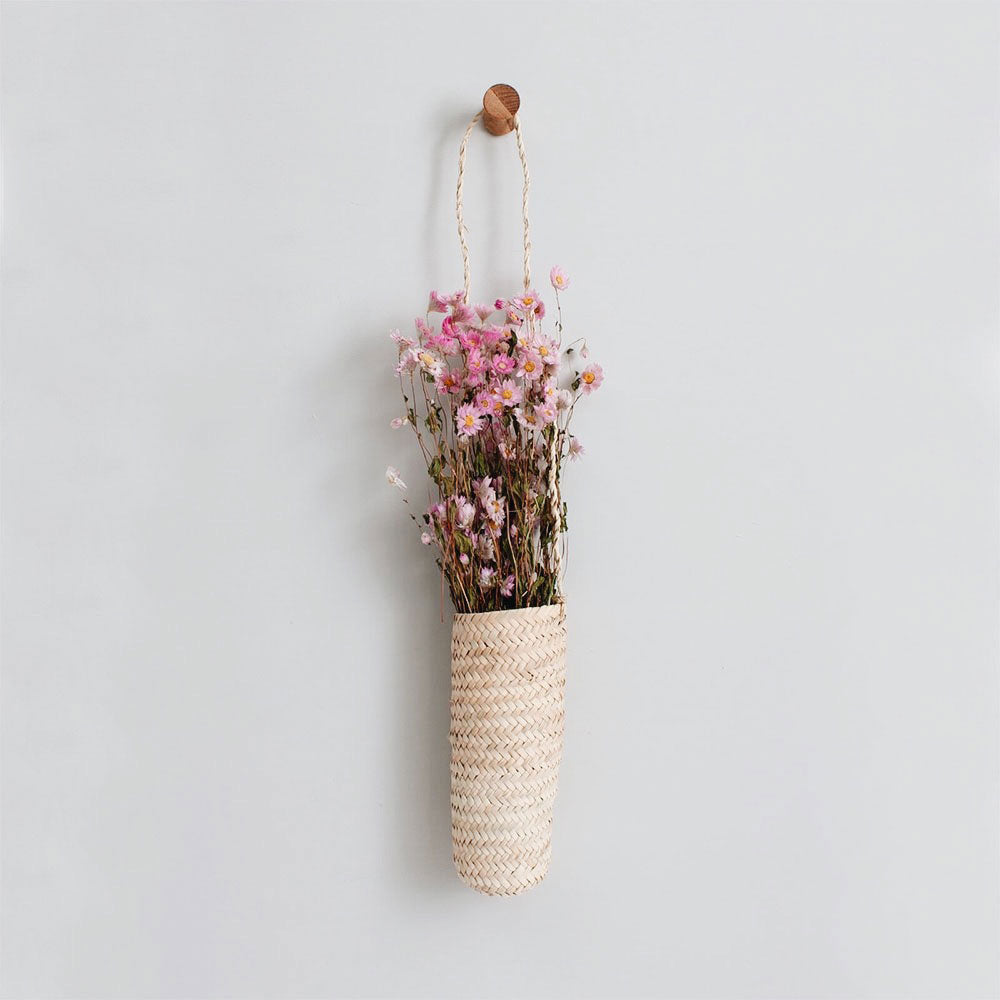 Long Palm Leaf Hanging Basket - Natural Rattan Plant Holder for Indoor/Outdoor Decor | Perfect for Boho Home, Patio & Garden Decorations