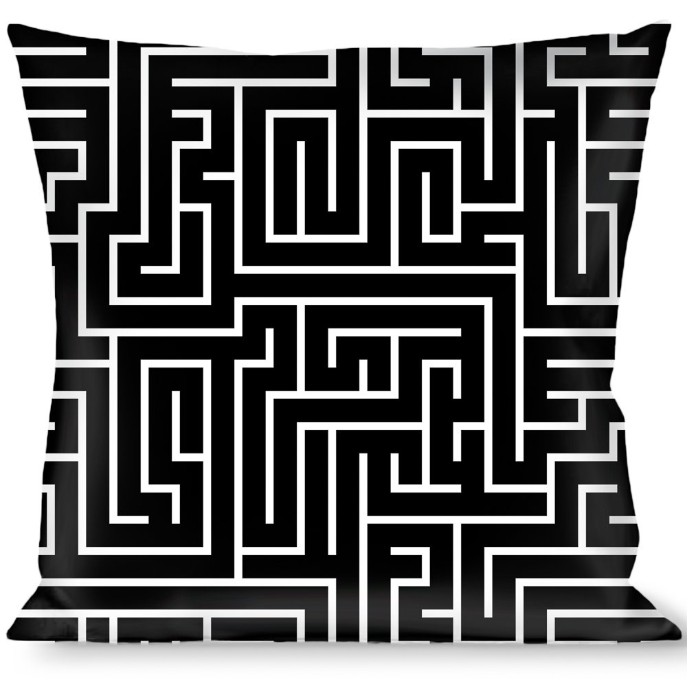 Decorative Throw Pillow Cover - Black White Red Geometric Maze Pattern - Perfect for Sofa, Bed, Couch & Home Decor