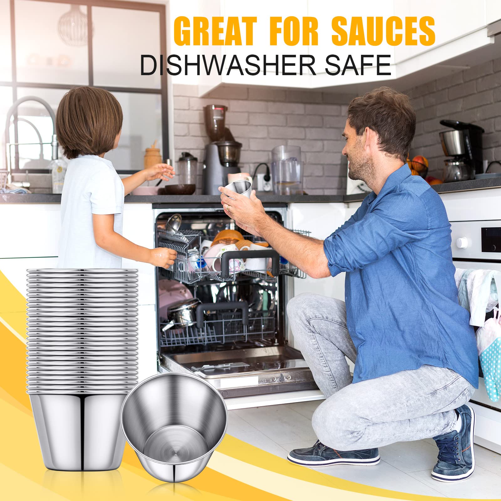 500 Pcs 2.5 oz Stainless Steel Sauce Cups - Metal Ramekins for Salsa, Dipping Sauces & Condiments | Bulk Round Small Bowls for Parties, Restaurants & Catering (BPA-Free, Durable & Reusable)