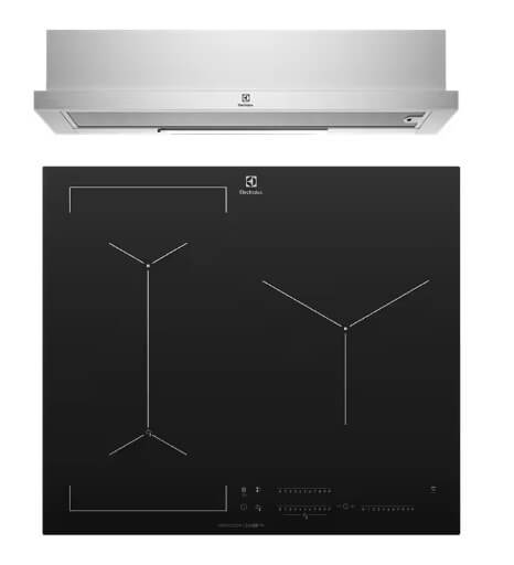 Electrolux ECP9541X 90cm UltimateTaste 300 Pull Out Extractor Hood & EHI635BE 60cm UltimateTaste 700 3 Zone Induction Cooktop Combo - Perfect for Modern Kitchen Ventilation and Cooking