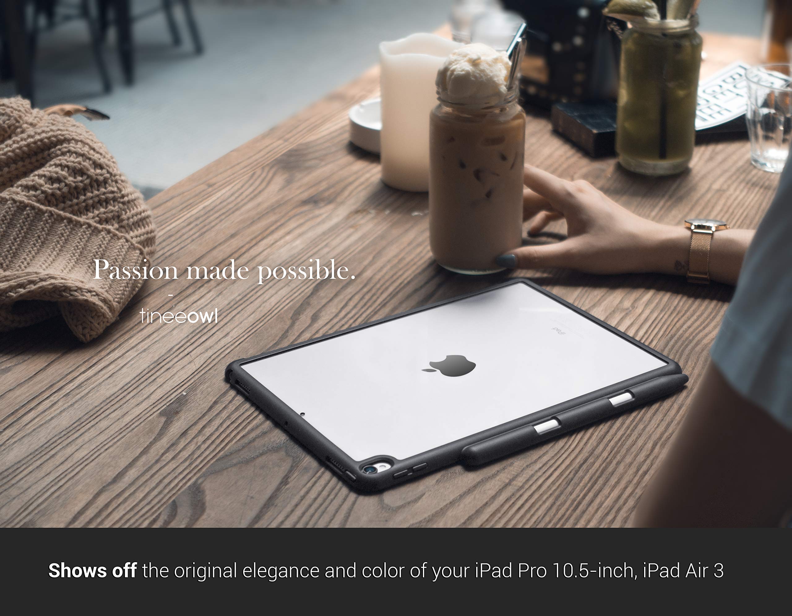 TineeOwl iPad Pro/Air 3 (10.5-inch) Protective Case with Apple Pencil Holder - Ultra Slim & Lightweight, Compatible with Apple Smart Keyboard & Smart Cover (Clear/Black) - Perfect for Work, Study & Travel
