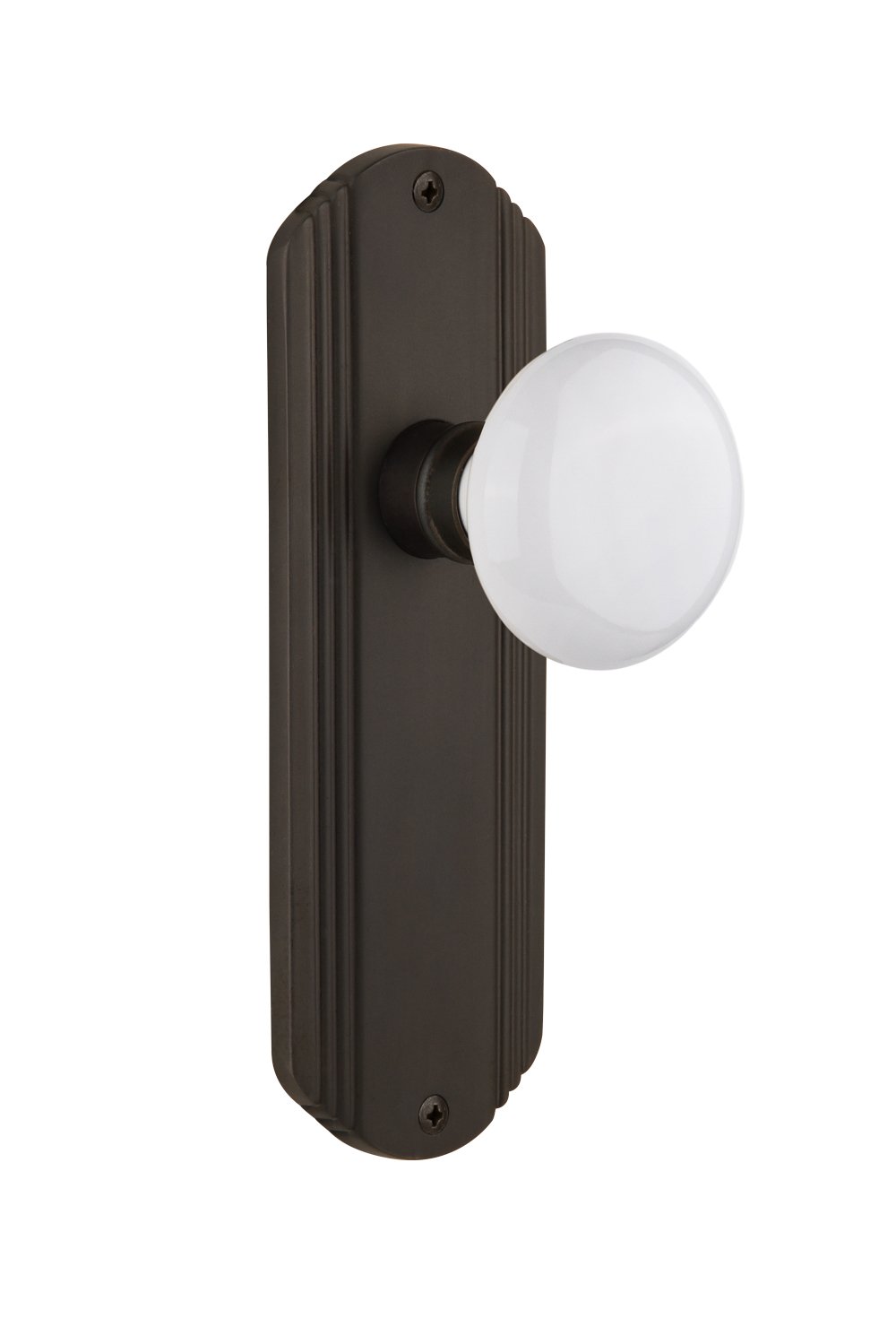 Vintage Style White Porcelain Door Knob with Oil-Rubbed Bronze Backplate - 2.75