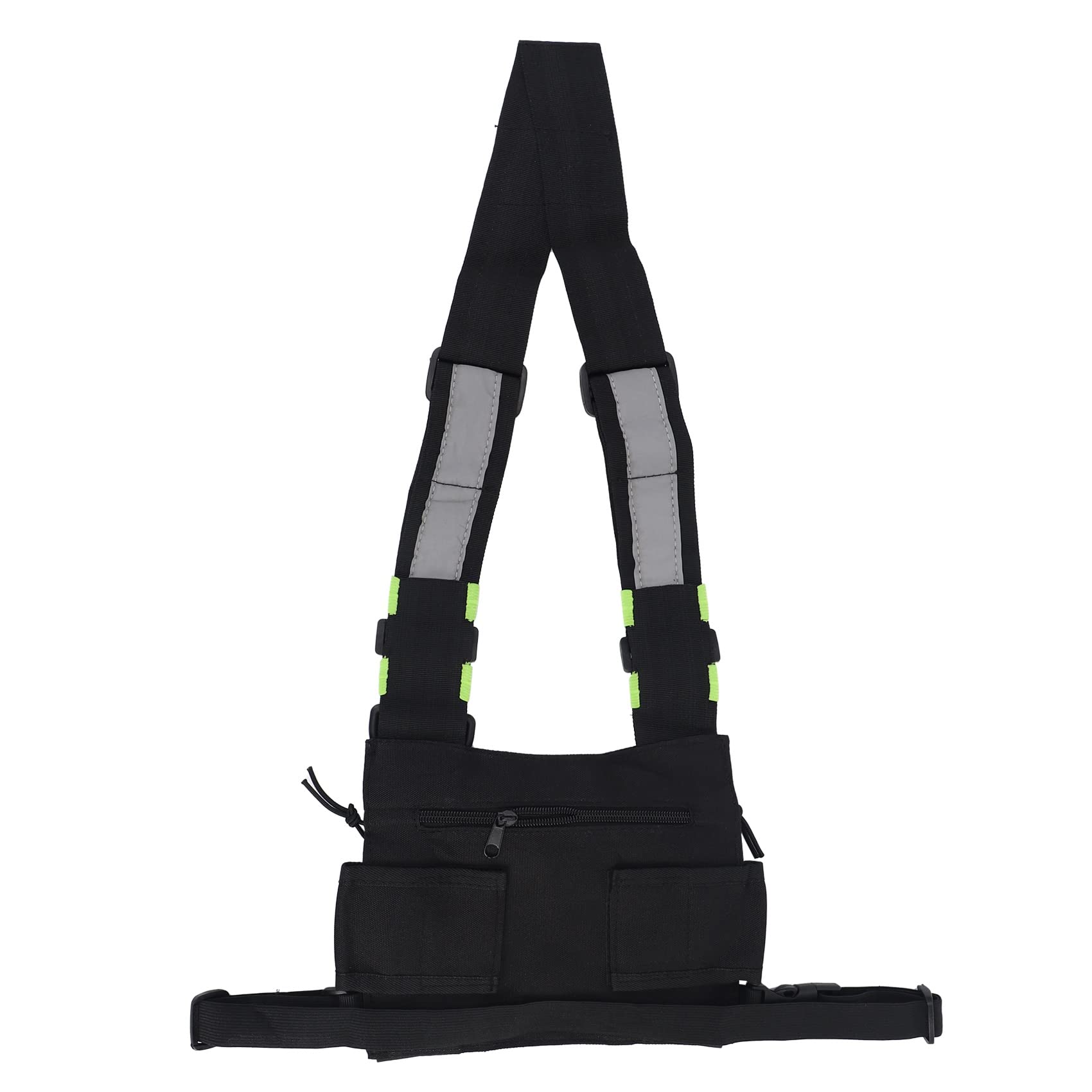 **OSHLANT Chest Harness Vest for Two-Way Radios - Secure & Adjustable Walkie Talkie Holster with Front Pocket - Compatible with Baofeng UV-5R (Black & Green) - Ideal for Hiking, Construction & Outdoor Adventures**