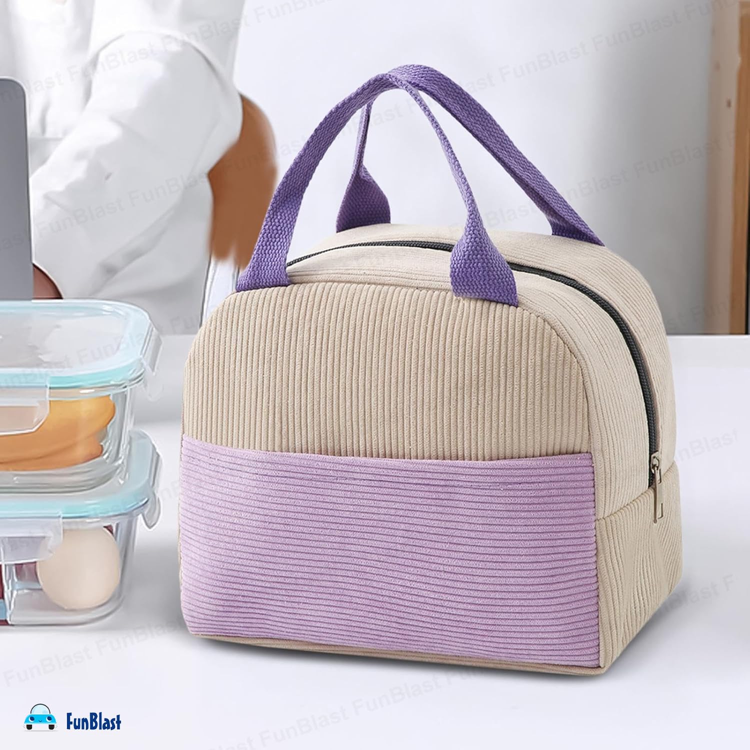 FunBlast Insulated Lunch Bag for Kids, Women & Men – Reusable Tiffin Bag for School, Office & Travel – Leakproof & Thermal Lunch Box Carrier – Perfect for Picnics, Work & Outdoor Activities (Beige)