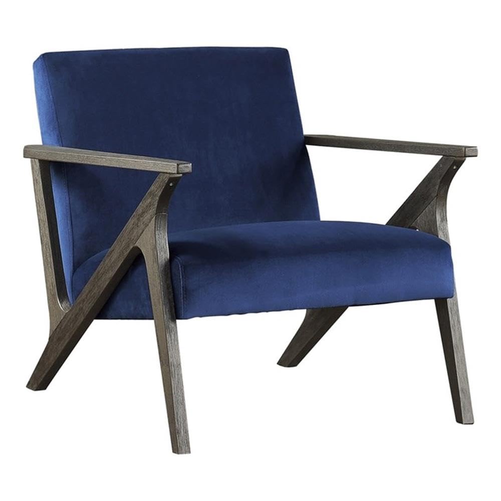 Pemberly Row 16'' Mid-Century Modern Accent Chair - Navy Blue Velvet Upholstery with Wooden Legs | Perfect for Living Room, Bedroom, or Office Decor