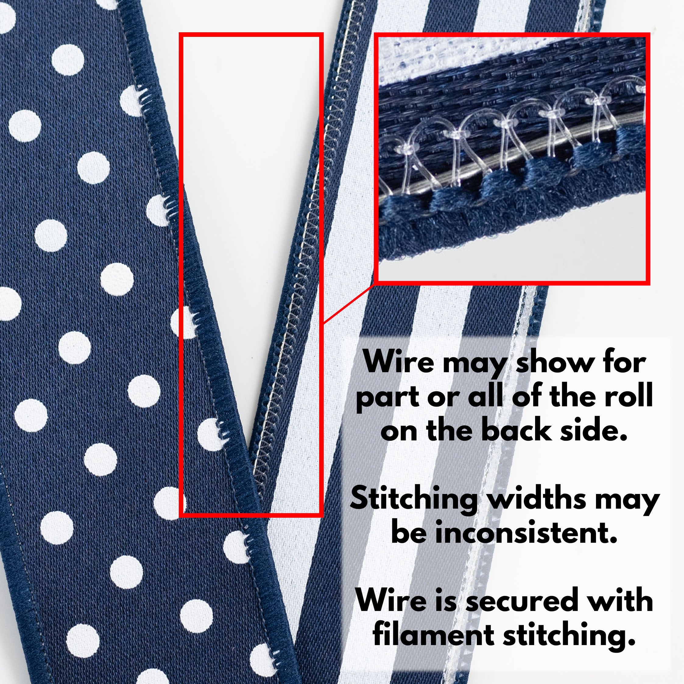1.5 Inch Double Sided Fused Polka Dots & Stripes Ribbon - Navy & White (10 Yards) for Gift Wrapping, DIY Crafts, Party Decorations and Scrapbooking