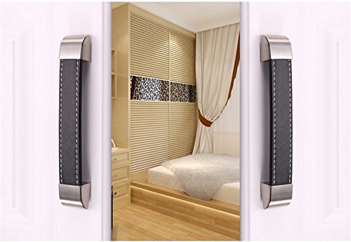 2-Pack Brown Leather Cabinet Handles - Zinc Alloy Drawer Pulls for Wardrobe & Furniture (192mm) - Home & Office Use