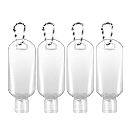 Healifty 16-Piece Travel Lotion Container Set - 50ml Clear Refillable Spray Bottles with Key Ring Holder for Backpack, Outdoor & Camping Essentials (Random Color Hook) | Perfect for Toiletries, Cosmetics & Hand Sanitizer on the Go