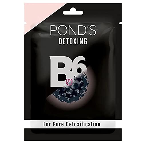 POND'S Activated Charcoal Sheet Mask with Vitamin B6 - Deep Cleansing & Detoxifying Facial Mask for Clear Skin | Paraben-Free, Black Biodegradable Fabric (25ml) | Perfect for Acne-Prone Skin & Weekly Skincare Routine