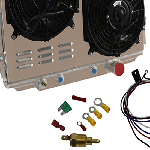 High-Performance 3 Row Aluminum Radiator with Shroud, Fan & Relay Kit - Compatible with 1967-1970 Ford Mustang, Fairlane, Ranchero & Mercury Cougar (4.7L/5.0/5.8L V8) - Perfect for Engine Cooling & Performance Upgrades
