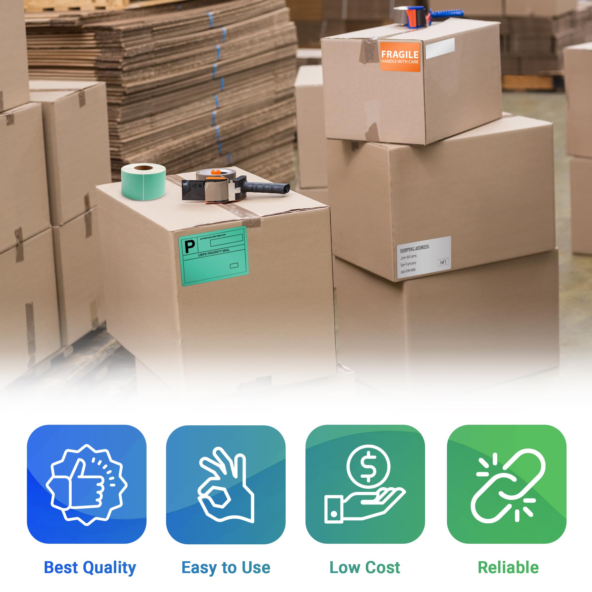 AMZ White Direct Thermal Label Paper, 4 x 6 Inches - 5700 Pack 1 Inch Core Thermal Shipping Labels Rolls - Self-Adhesive Thermal Paper Labels for Shipping, Barcoding & Inventory - Perfect for Ecommerce, Logistics & Warehouse Management