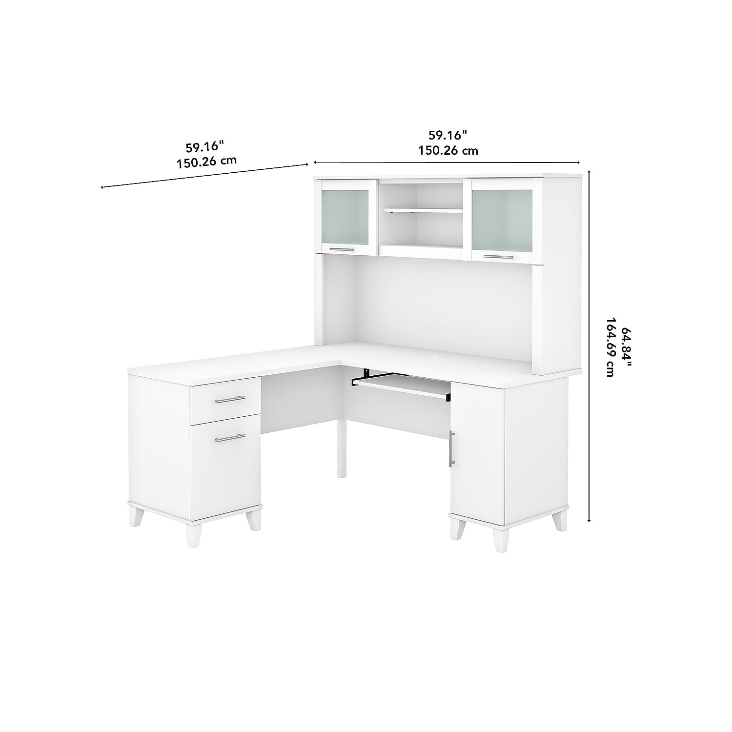 Bush Furniture Somerset White L-Shaped Desk with Hutch - Home Office Computer Desk with Storage, Drawers, Cabinets & Pullout Keyboard Tray | Study Table for Small Spaces, Work from Home Setup, Gaming Station & Remote Learning Workspace