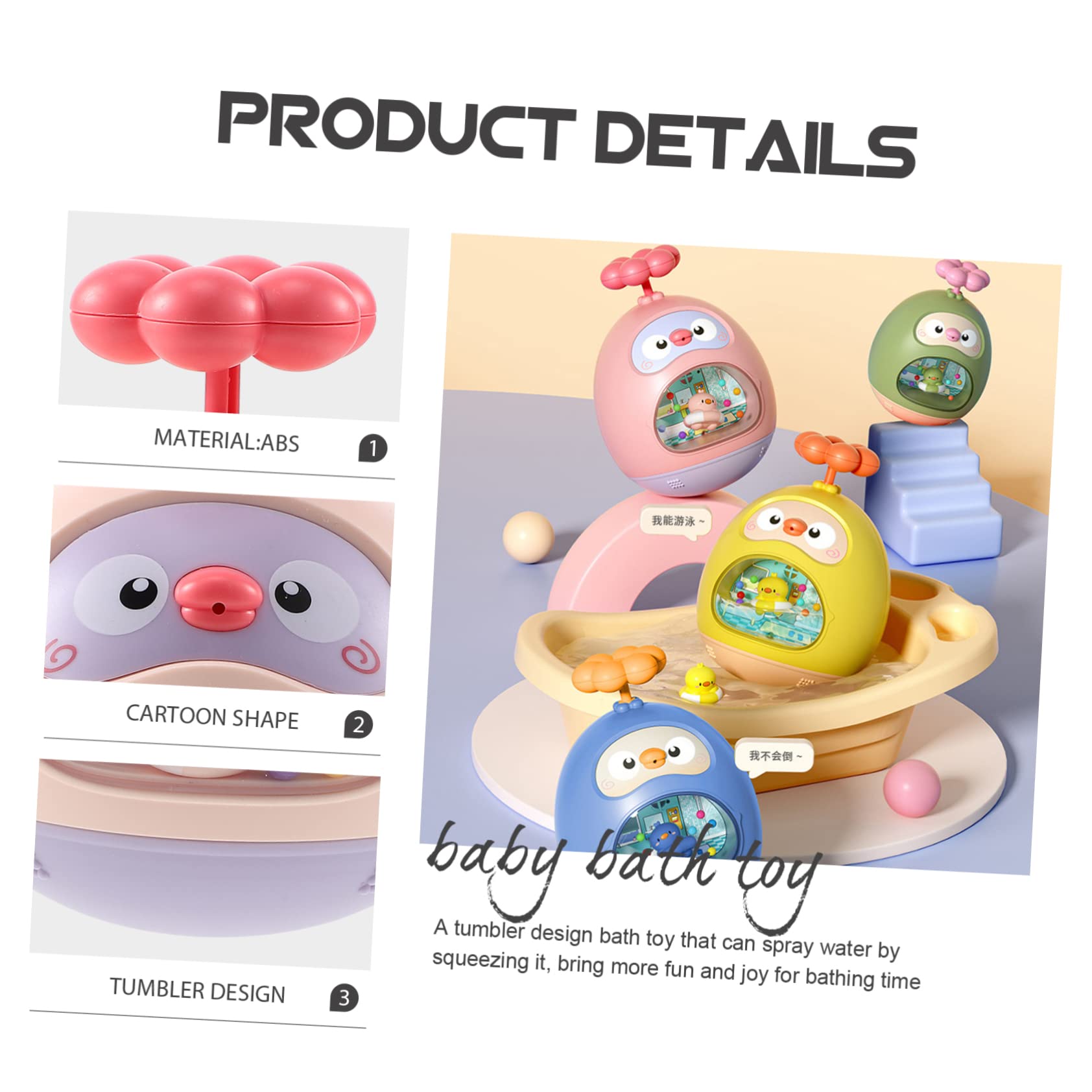 BrightFufu Tumbler Toy - Cute Animal Shower & Bath Toys for Kids, Fun Bathtub Water Play, Non-Toxic ABS Plastic, Pink - Perfect for Toddler Bath Time & Sensory Play