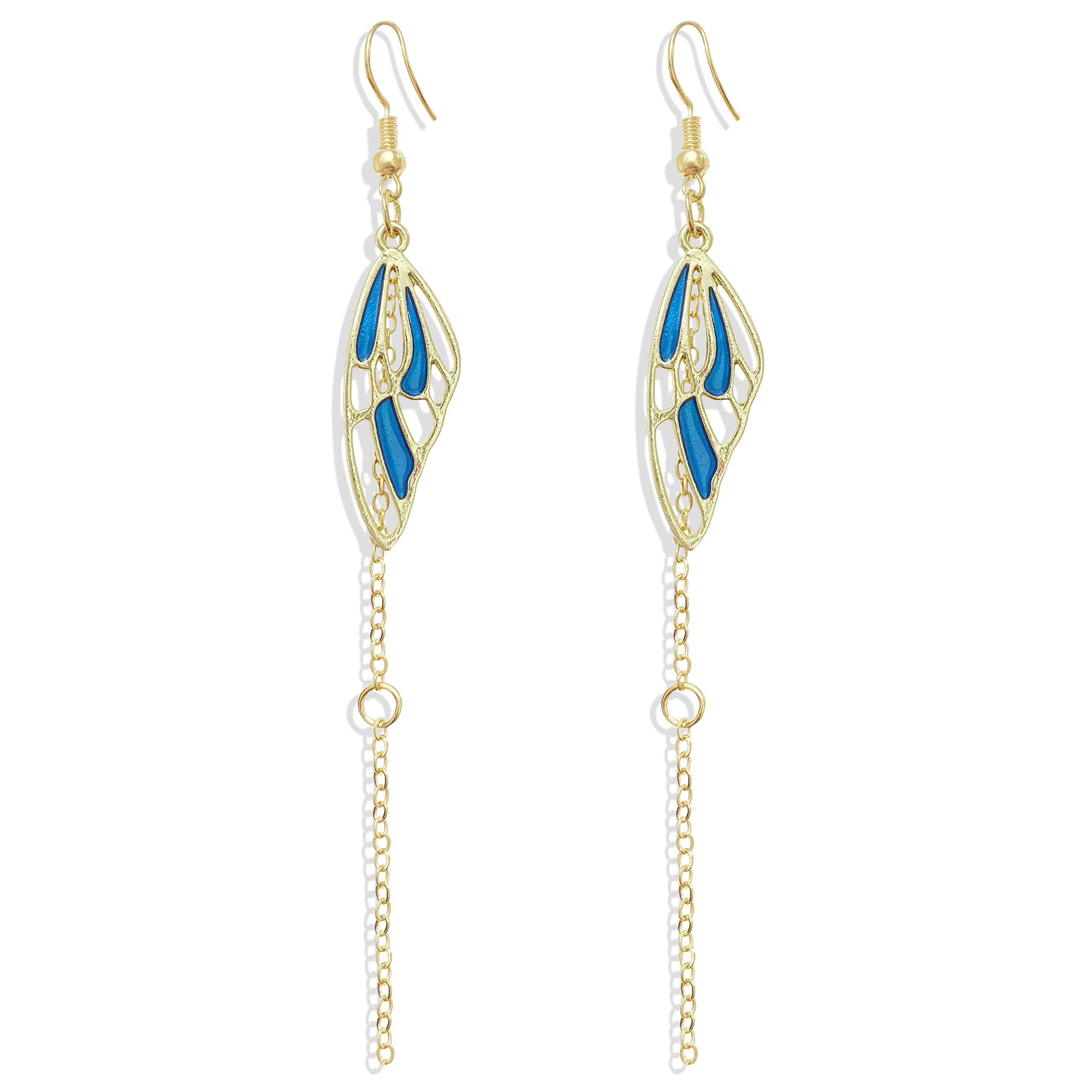 Handmade Multicolored Metal Butterfly Wing Dangle Earrings for Women - Enamel Butterfly Chain Tassel Drop Earrings | Perfect for Summer, Wedding, Birthday Party & Gift Giving | Elegant Jewelry for Everyday Wear & Special Occasions