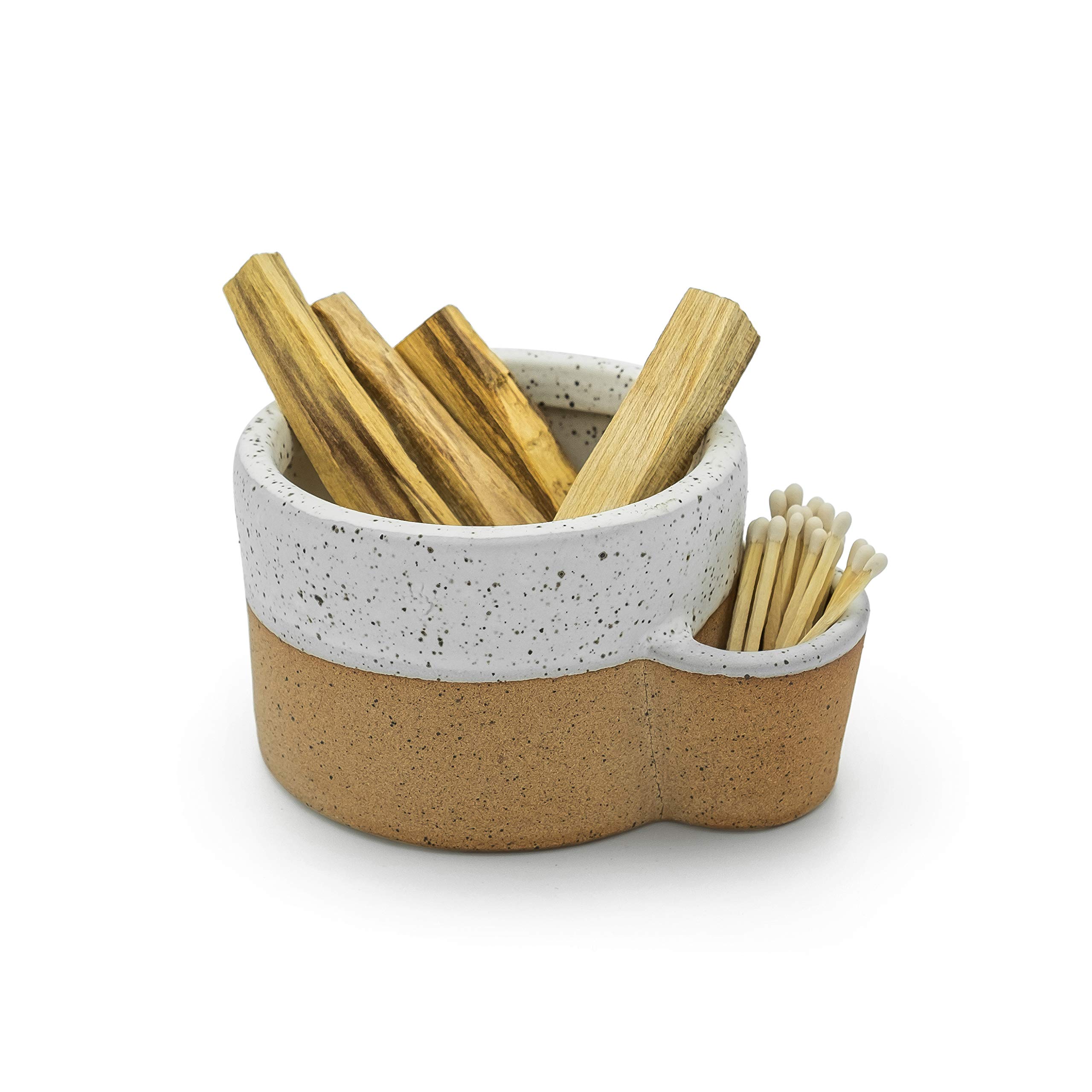 Bursera Terracotta Ceramic Bowl - Eco-Friendly Decorative Bowl with Side Slot for Matches | Smudging Burn Bowl for Sage & Palo Santo | Matchstick Holder & Candle Form | Handmade Pottery with Tree Planting Program | Perfect for Meditation, Home Decor & Spiritual Rituals