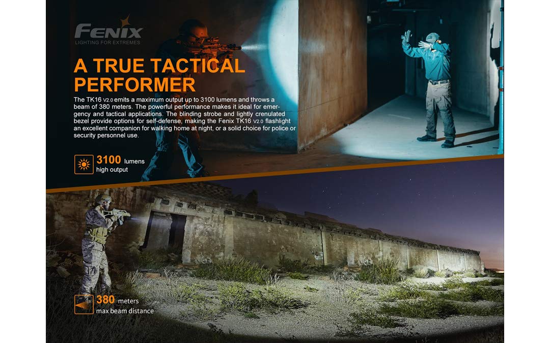 Fenix TK16 v2.0 Tactical Flashlight - 3100 Lumens Ultra Bright, USB-C Rechargeable LED Flashlight with LumenTac Organizer | Perfect for Camping, Hiking, Emergency & Outdoor Adventures