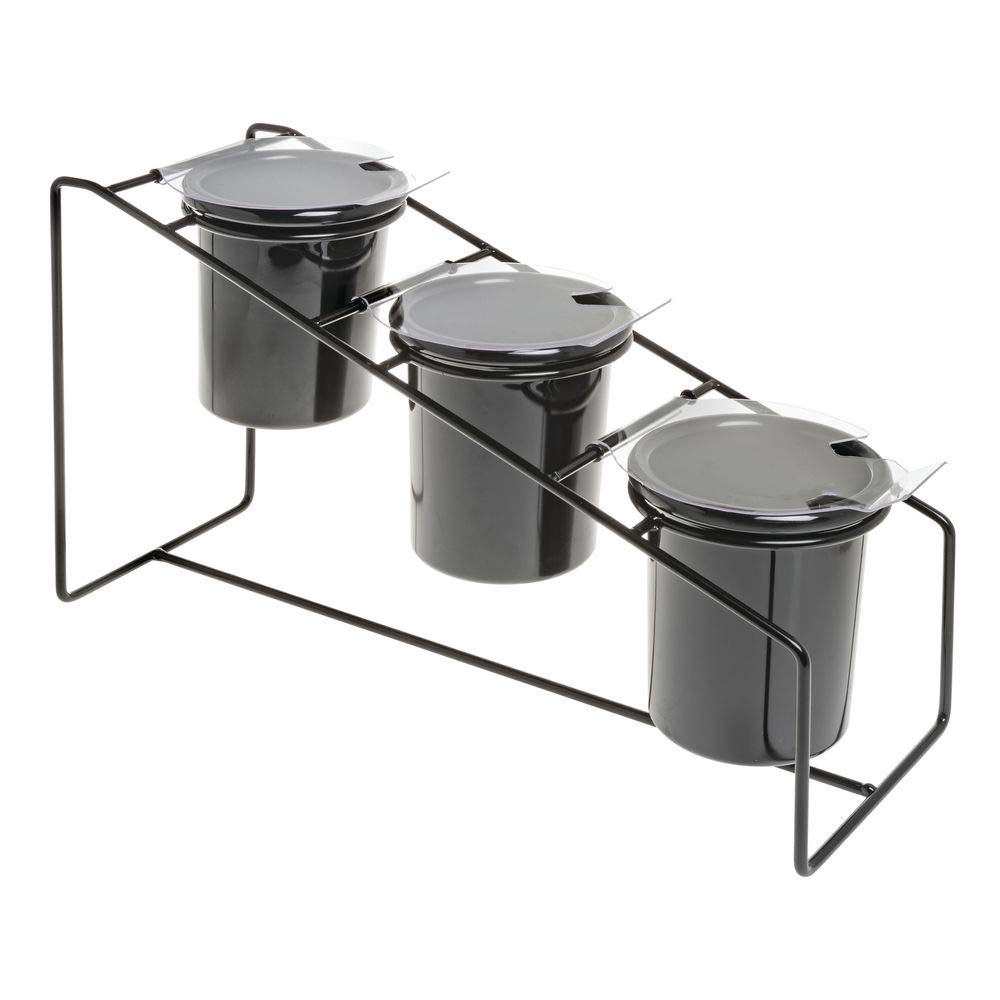HUBERT 3-Tier Wire Cylinder Holder with Lids - Black Metal Storage Basket Organizer for Kitchen, Bathroom, Office & Home Organization