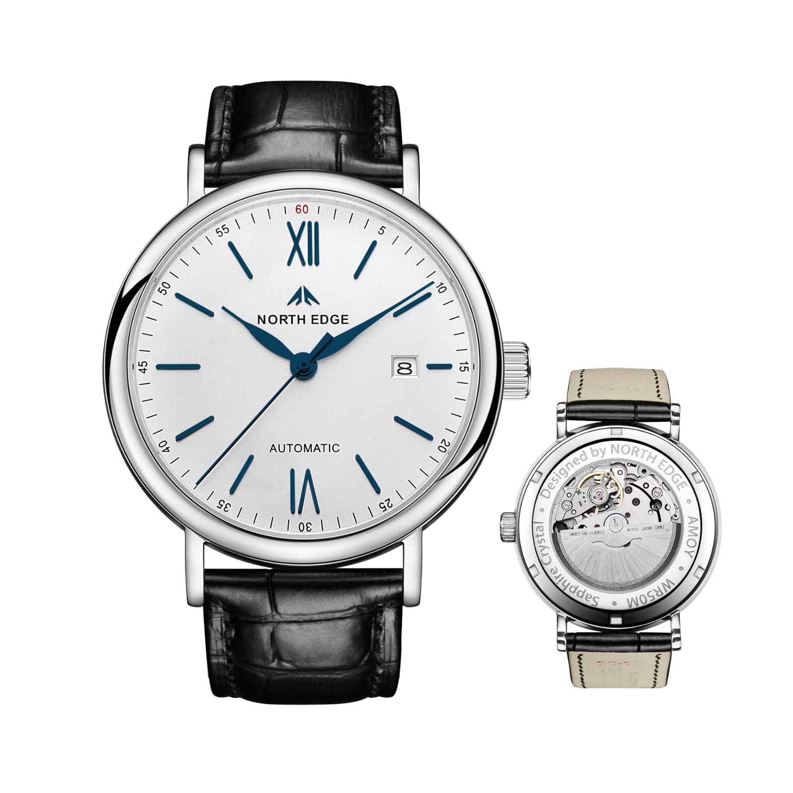 CakCity Classic Men's Automatic Self-Winding Watch - Stainless Steel Case, Genuine Leather Strap, Waterproof & Date Display - Business & Dress Wristwatch for Men | Perfect for Office, Formal Events & Everyday Wear