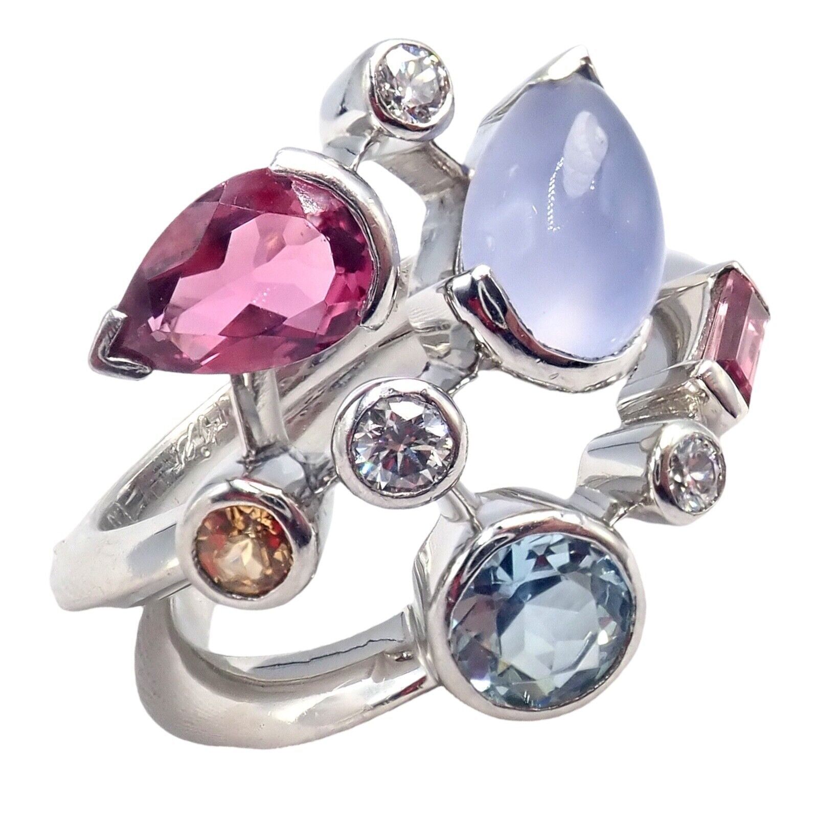 Cartier Meli Melo Platinum Ring with Chalcedony, Tourmaline, Garnet & Diamonds - Size 5.75 | Luxury Jewelry for Weddings, Anniversaries & Special Occasions