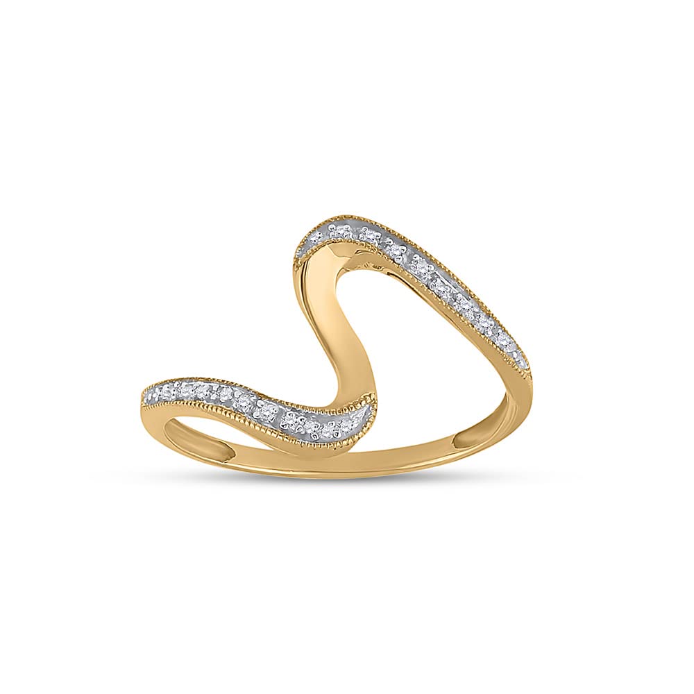 10K Yellow Gold Women's Round Diamond S-Curve Band Ring - 1/20 CTTW, Elegant Wedding Band, Anniversary Gift, Stackable Ring for Everyday Wear