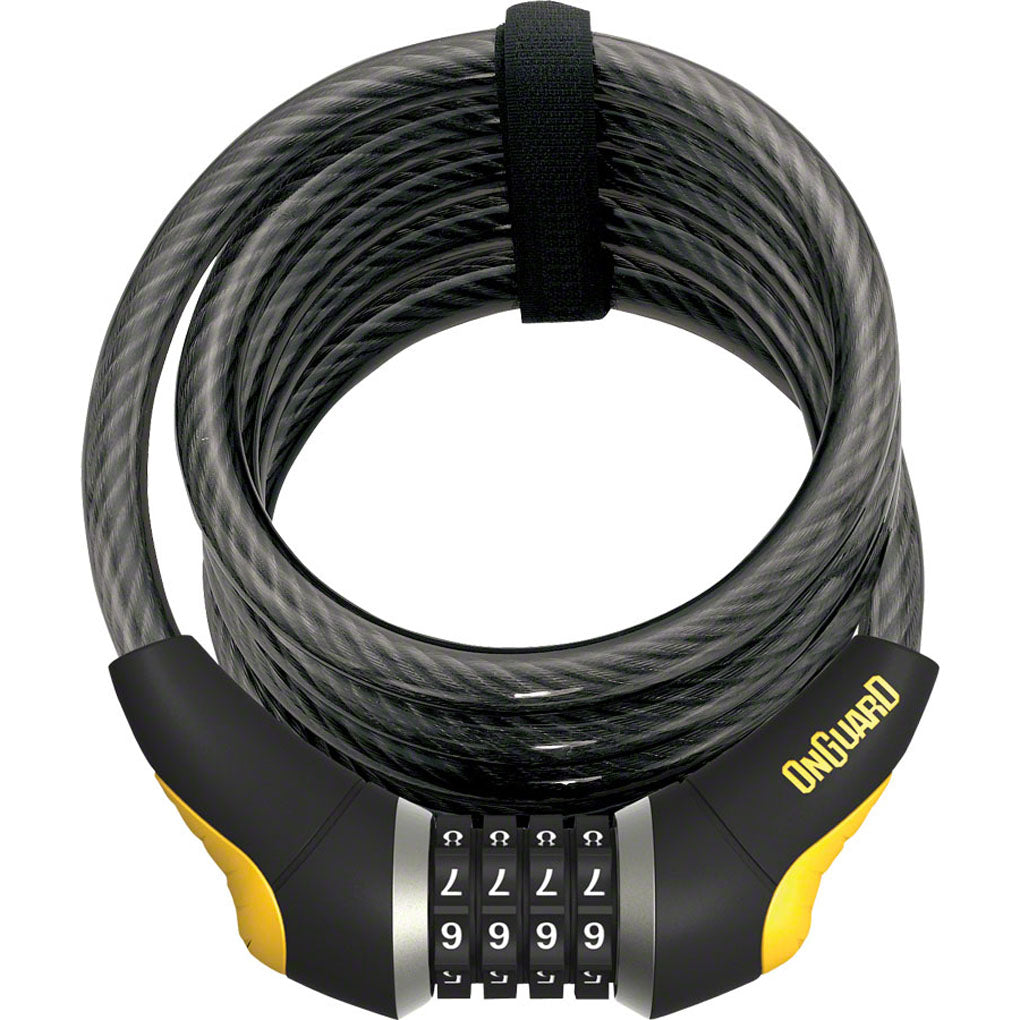 OnGuard Doberman 6-Foot Combination Cable Lock - 12mm Diameter Coiled Security Cable (Gray) - Perfect for Bikes, Motorcycles, Gates & Outdoor Equipment Protection