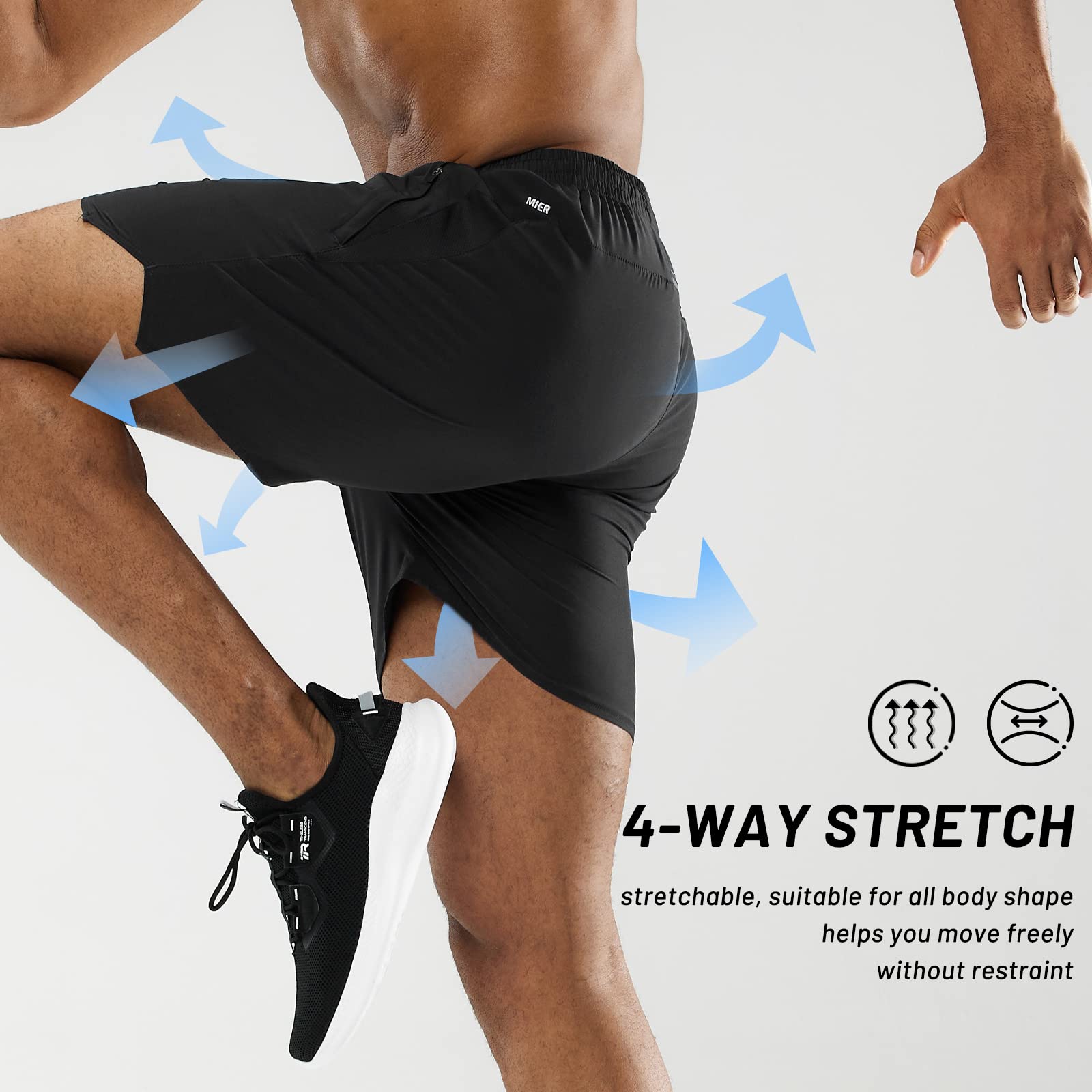 MIER Men's 5 Inch Athletic Shorts - Lightweight Running & Gym Workout Shorts with Zipper Pockets (2 Pack) - Perfect for Jogging, Training & Outdoor Activities