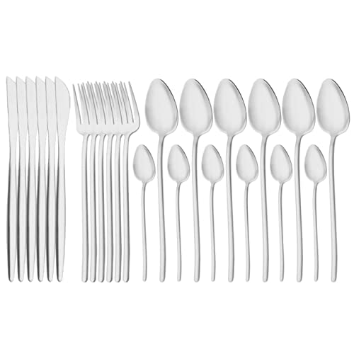 24-Piece Matte Gold Silverware Set - 304 Stainless Steel Flatware Set with Knives, Spoons & Forks - Elegant Dinnerware for Home, Restaurant & Party Use (Silver/Gold Options)